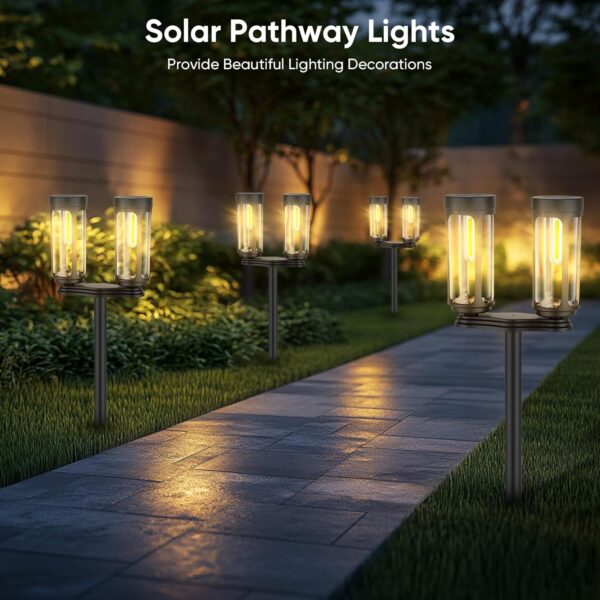 Bright Solar Pathway Lights Outdoor, 4 Pack Solar Powered Garden Lights Waterproof, Auto On/Off Yard Lawn Patio Walkway Driveway Decor Landscape Lighting Warm Lights 2