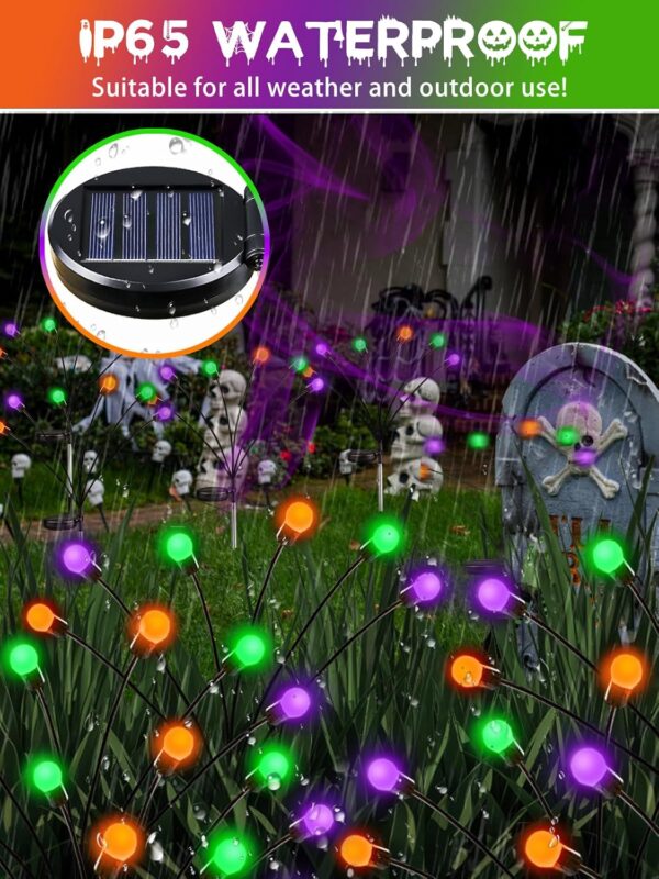 6 Pack Halloween Decorations Outdoor Solar Pathway Lights, Solar Firefly Lights Orange Purple and Green, Sway by Wind, Waterproof Solar Halloween Lights for Patio Garden Yard Lawn Horror Party Decor 2