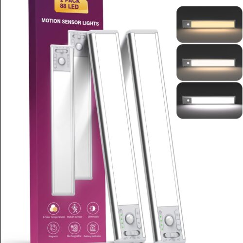 Under Cabinet Lighting with 3 Color Temps,Rechargeable Motion Sensor Lights Indoor, Dimmable Under Counter Lights for Kitchen, Closet