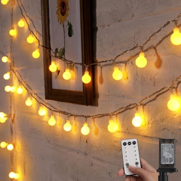 Globe String Lights, 33 Feet 100 Led Fairy Lights Plug in, 8 Modes with Remote Mini Globe Lights for Indoor Outdoor Bedroom Party Wedding Garden Christmas Tree Decor, Warm White 1