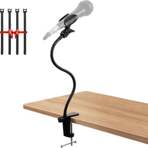 1 Podium Microphone Holder & Mic Holder -13.78" Flexible Gooseneck Desktop Mic Stands Holder with 0.38" to 0.63" Adapter Clamp for Lectern Podium Podcast Meetings Lectures Pulpit Streaming Gaming Studio
