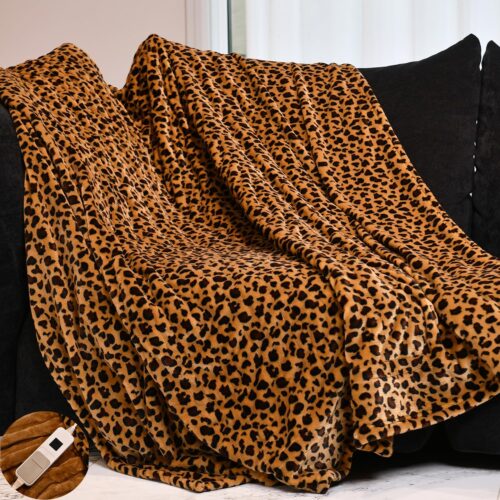 Heated Blanket Cozy Soft Electric Blanket with 4 Heating Levels&8 Hours Auto Off Overheat Protection Machine Washable UL&FCC Certification Use for Home Couch (Cheetah,50" 60")