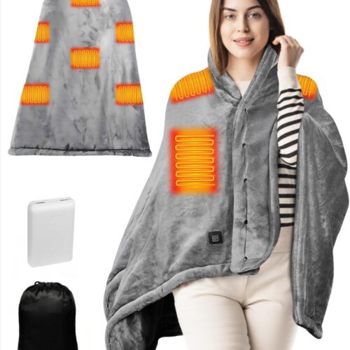 Heated Blanket Battery Operated, USB Cordless Electric Blanket with 10000mAH Battery and 3 Heating Levels(Grey)