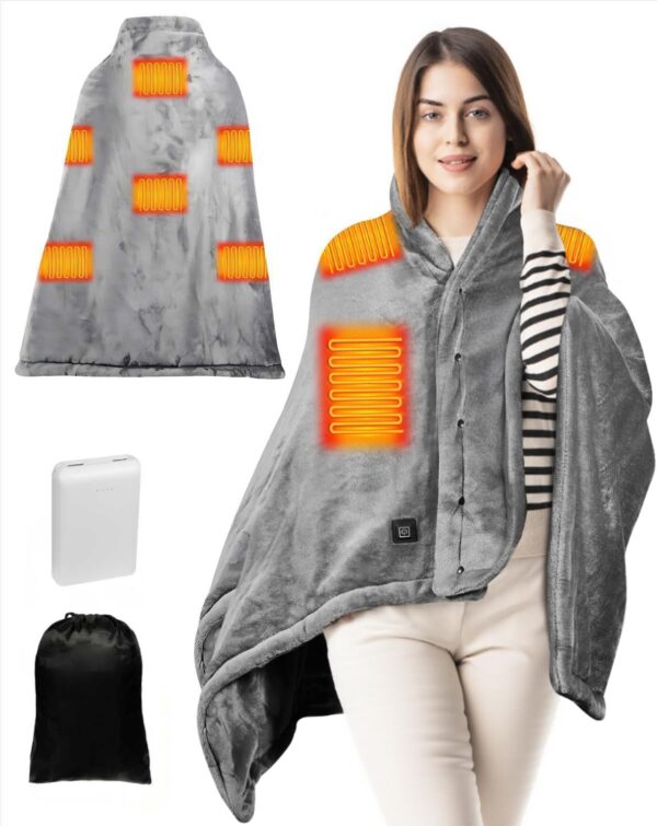 Heated Blanket Battery Operated, USB Cordless Electric Blanket with 10000mAH Battery and 3 Heating Levels(Grey) 1