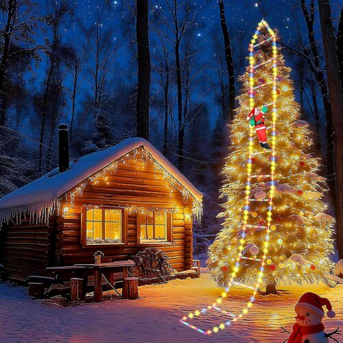 LED Christmas Ladder Lights 10ft with Climbing Santa Claus Decorations Decorative Multicolor Lights for Outdoor and Indoor Decor, Window, Garden, Home, Wall, Xmas Tree Waterproof with 8 Modes