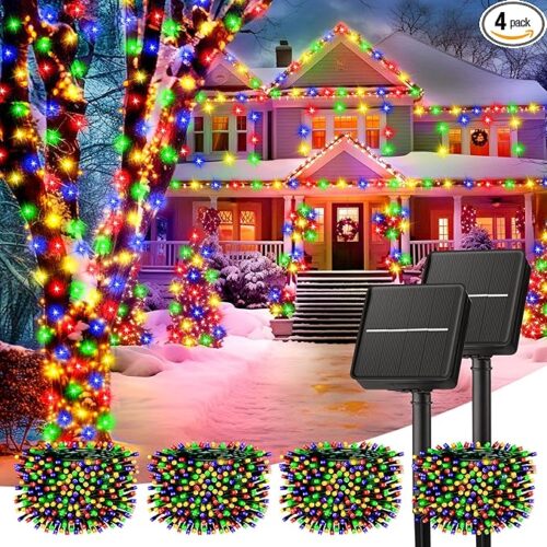 Solar String Lights for Outside, 4 Pack Total 160FT 400 LED Solar Christmas Lights Outdoor with 8 Modes, Solar Lights Outdoor Waterproof,Solar Christmas String Lights for Tree House,Multicolor