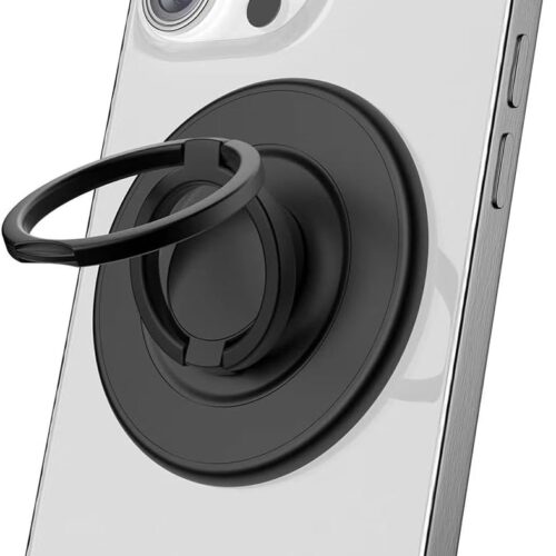Magnetic Phone Grip Compatible with MagSafe,Magnetic Phone Ring Holder Finger Kickstand Wireless Charging Compatible,Adjustable Double Cell Phone Rings Gripper Stand for MagSafe iPhone - Black