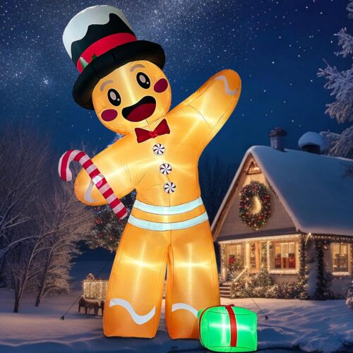 12FT Christmas Inflatables Outdoor Decorations, Giant Gingerbread Inflatable Christmas Blow Up Yard Decorations with 8 Led, Gingerbread Decorations for Outdoor Lawn Garden