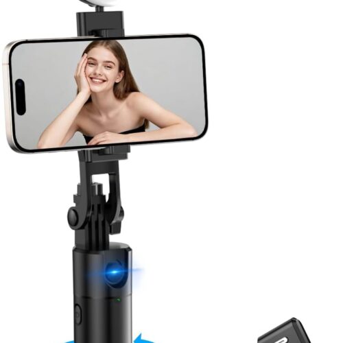 1 Auto Face Tracking Tripod 360 Rotation That Follows Your Movement iPhone Desk Stand. Ai Motion Smart Tracking Gimbal Vlogging Kit with Remote & Gesture Control, Adjustable Selfie Fill Light, No App