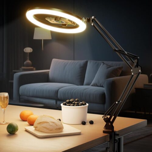 1 12’’ Ring Light with Overhead Phone Mount, LED Selfie Light with Stand and Phone Holder for iPhone and Laptop, Desk Light for Video Recording, Zoom Meeting, Live Streaming, Tiktok, YouTube
