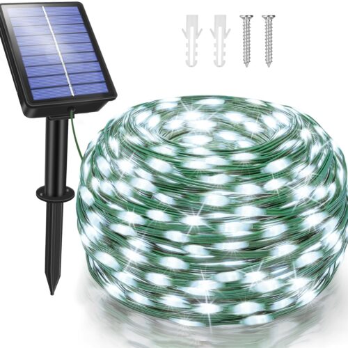1 Solar Christmas Lights Outdoor, 40FT 120LED Solar Fairy Lights, 8 Modes IP67 Waterproof String Light for Outside Yard Garden Patio Camping Wedding(Cool White)