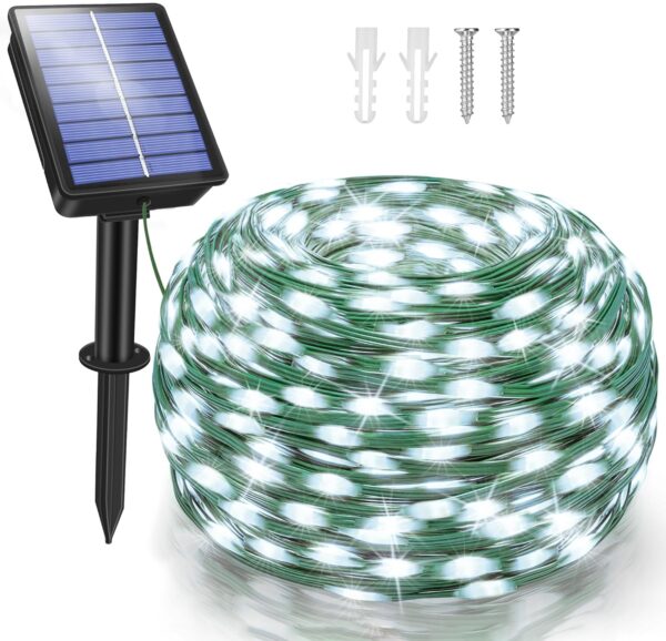 Solar Christmas Lights Outdoor, 40FT 120LED Solar Fairy Lights, 8 Modes IP67 Waterproof String Light for Outside Yard Garden Patio Camping Wedding(Cool White) 1