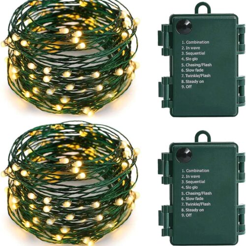 1 Battery Operated Starry Lights - 18FT 50 Micro LEDs, Warm White (2 Pack) for Christmas Tree, Wreath, DIY, Wedding