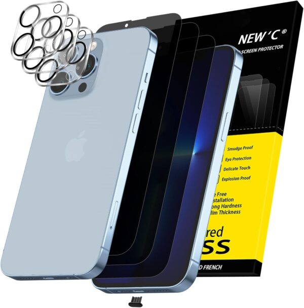 3X Privacy for iPhone 14 Screen Protector (6.1 inches)+ 3X Camera Lens Protector, Sensor Protection, Case Friendly Tempered Glass Film + Dust Plug - Enhanced Privacy Angle of 28 Degrees 1