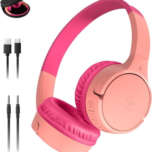 1 SoundForm Mini w/Case - Wireless Bluetooth Kids Headphones with 30H Battery Life, 85dB Safe Volume Limit, Built-in Microphone - Kids On-Ear Earphones for iPhone, iPad, & More - Pink
