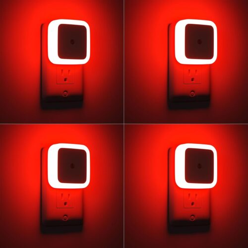 1 Red Night Light, Night Lights Plug into Wall 4-Pack, Nightlight Plug in Night Light, Dusk to Dawn Night Lamp Led Night Lights for Adults Bedroom, Bathroom, Hallway