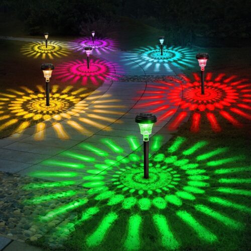 1 Solar Pathway Lights 8 Pack, Outdoor Solar Yard Lights, RGB Color Changing+Warm White, IP67 Waterproof for Garden Path Backyard Christmas Lawn Landscape Decorative