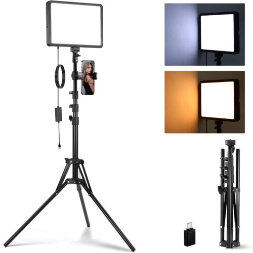 1 Basics LED Video Panel Light, Studio Lighting Kit with 59''/150cm Tripod Stand Phone Holder for Video Recording Photography Streaming Podcast, 850lx/0.5m Bi Color 2700-6500K Dimmable, BP300