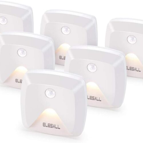 1 6-Pack Stick-on Motion Sensor Lights, Warm White LED Night Light, Stick-Anywhere Stair Lights, Closet Light, Battery Operated Wall Light for Kitchen, Hallway, Bedroom, Bathroom, Stairs