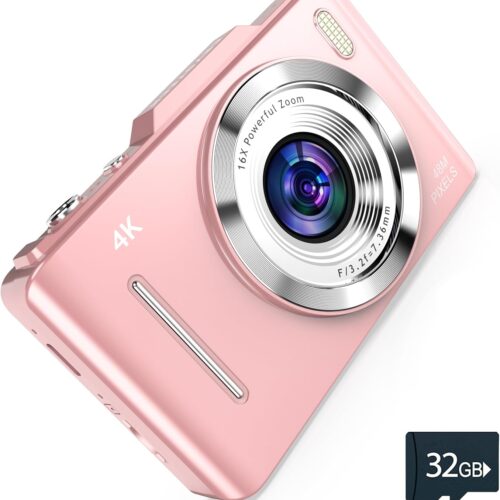 1 4K Digital Camera - 48MP Photos 32GB SD Card & Lanyard Included - Travel-Friendly, Digital Point and Shoot Camera, Kid-Sized, Small Camera Gift for Kids, Girls, Students & Teens