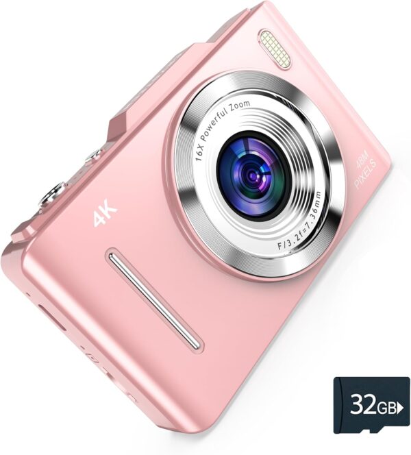4K Digital Camera - 48MP Photos 32GB SD Card & Lanyard Included - Travel-Friendly, Digital Point and Shoot Camera, Kid-Sized, Small Camera Gift for Kids, Girls, Students & Teens 1