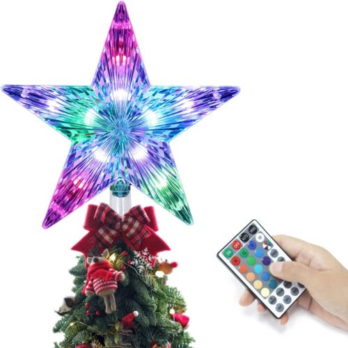 1 Christmas Tree Topper, KBG LED 20 Light Modes Color Changing 9" Christmas Tree Topper Star Lighted, Remote Controller Multicolor LED Christmas Star USB Powered for Xmas Holiday Party Gift Décor