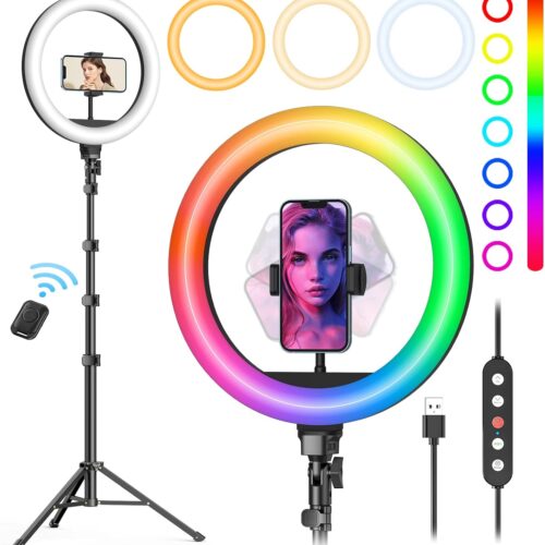 1 10" Ring Light with Stand 72'' Tall & Phone Holder,38 Color Modes Selfie Light with Tripod Stand,Stepless Dimmable/Speed LED Ring Light for iPhone & Android,YouTube, Makeup,TIK Tok