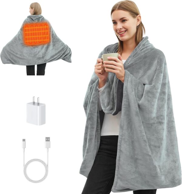 Portable Cordless Heated Blanket for Stadium, Rechargeable USB Heated Throw Blanket for Outdoor, 3 Heat Settings Electric Heated Blanket for Office, Camping, 58”x 38” (Battery Pack Not Included) 1