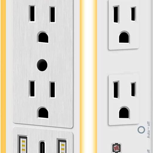 1 Multi Plug Outlet, Surge Protector, 6-Outlet Extender with 2 USB Charging Ports, USB-C and Night Light, 3-Sided Power Strip with Adapter Spaced Outlets - White