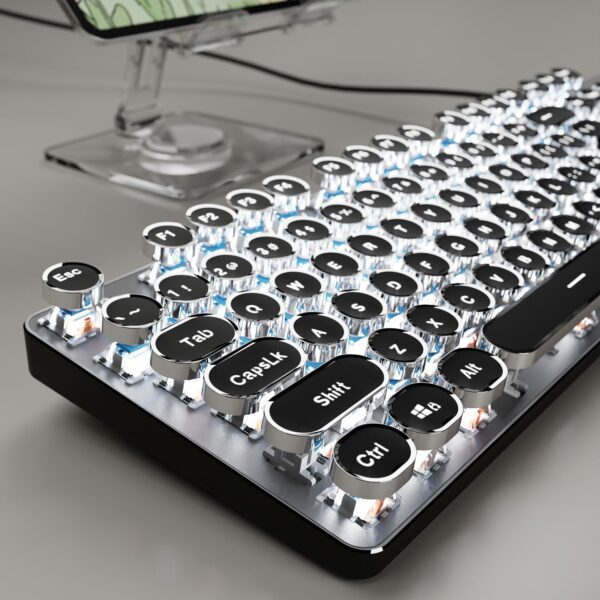 Typewriter Keyboard Wired Mechanical Keyboard, 104 Keys Aesthetic Typewriter Keyboards with White Backlit, Anti-Ghosting, Blue Switch Wired Cute Keyboards-Black 1