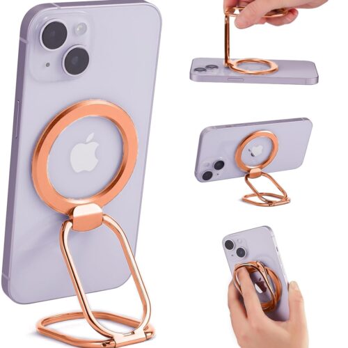Magnetic Phone Ring Holder Stand for MagSafe Adjustable Phone Finger Grip Removable Ring Kickstand MagSafe Accessories for iPhone16/15/14/13/12 Rose Gold