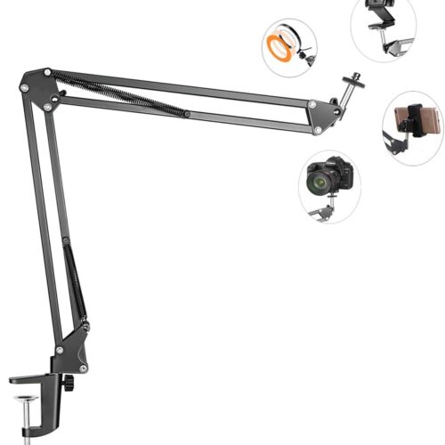 Overhead Tripod Mount for Camera Webcam Ring Light, Flexible Over Head Arm for iPhone with Phone Holder and Ball Head, Table Stand Accessory for Phone Video Recording Live Stream