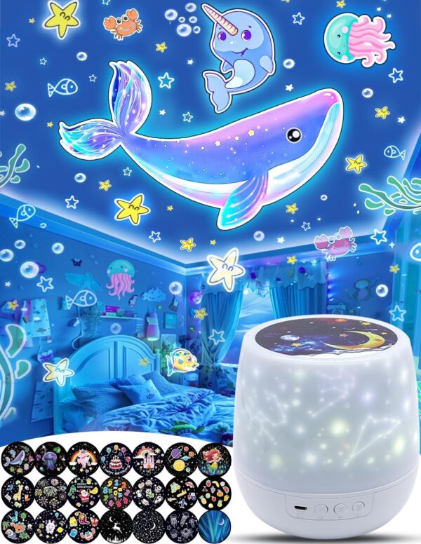 21 Set of Films, Kids Night Light Projector for Bedroom, Ceiling, Projector Night Light for Kids, Room Decor, Star Galaxy Lamp with 360° Rotating, Ceiling Projector, Birthday, Christmas, Girls Gifts 1