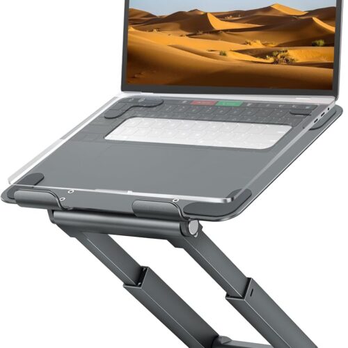 Telescopic Laptop Stand for Desk with 360° Swivel Base, Sit to Stand, Height Adjustable, Portable Riser Holder for Good Posture, Compatible with MacBook Pro, All Laptops 10-17"-Gray