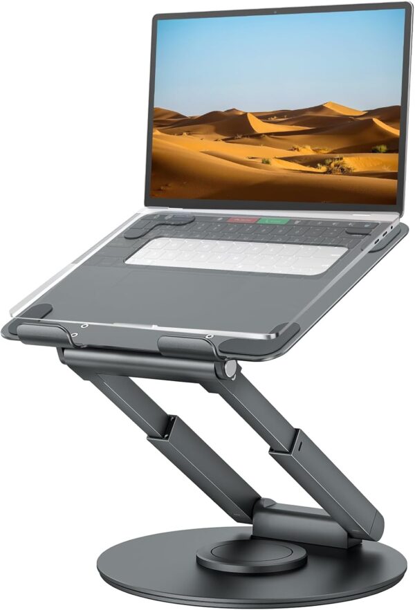 Telescopic Laptop Stand for Desk with 360° Swivel Base, Sit to Stand, Height Adjustable, Portable Riser Holder for Good Posture, Compatible with MacBook Pro, All Laptops 10-17"-Gray 1