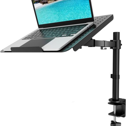Laptop Tray Desk Mount for 17inch Notebook, Fully Adjustable Laptop Arm up to 22lbs, Monitor Mount with Vented Cooling Platform Stand (M00LP), Black