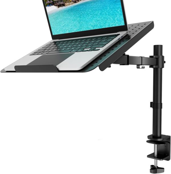 Laptop Tray Desk Mount for 17inch Notebook, Fully Adjustable Laptop Arm up to 22lbs, Monitor Mount with Vented Cooling Platform Stand (M00LP), Black 1
