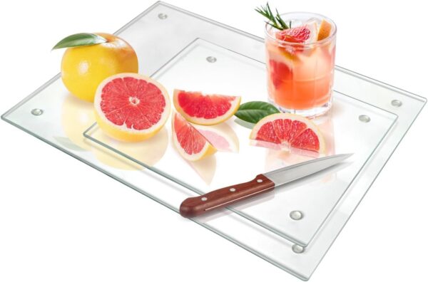 Tempered Glass Cutting Boards for Kitchen Counter, Clear Cutting Boards for Countertop, Non-Slip, Heat-Resistant, Easy to Clean, Kitchen Decoration, 16x12 & 12x8 2PCS 1