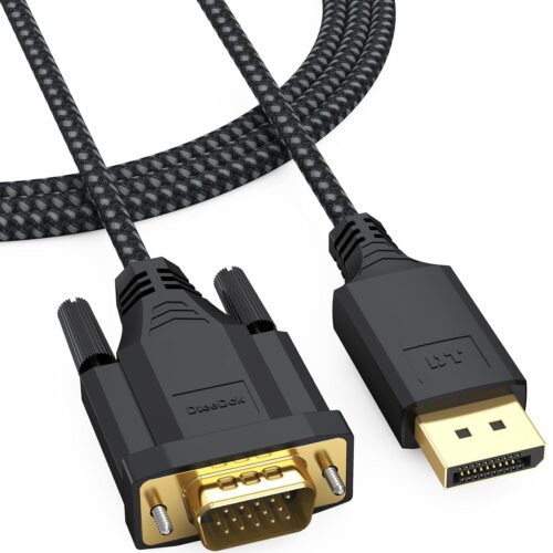 1 DisplayPort to VGA Cable 6ft, Display Port DP to VGA 1080P@60Hz Adapter Converter Male to Male Braided Cord for Desktop Laptop Graphics Card to Monitor Projector HDTV