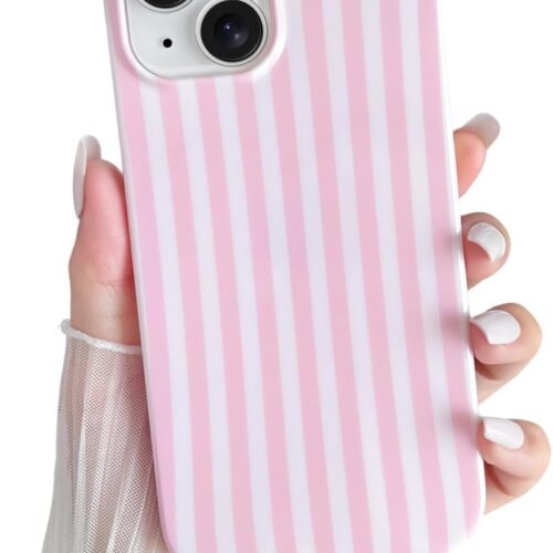 1 Yeddabox for iPhone 14 Case Cute Striped Phone Case Soft TPU Slim Shockproof Phone Cover for Women Girls, Pink