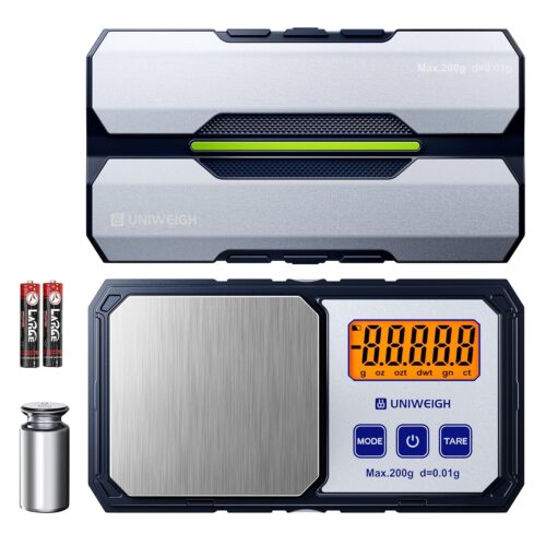 Digital Pocket Gram Scale 200g/0.01g Accuracy, Small Scales Grams Ounces with 6 Units,Jewelry Scale,Coin Scale with 50g Weights for Food/Coins/Gold/Powder,LCD Display,Tare Function