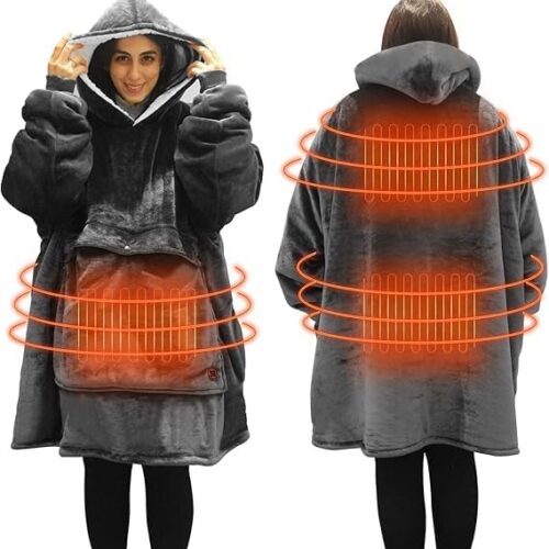 Wearable Heated Blanket Hoodie,USB Heated Blanket Electric Wearable Blanket,Electric Blanket with Sherpa Fleece Flannel,Giant Pocket,3 Heat Settings,3 Hours Auto Shut-off (No Power Supply)