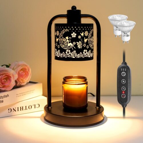 Candle Warmer Lamp Wax Light: Wax Melt Warming Lamps for Jar Candles with Timer Dimmable for Birthday Christmas Gift, Room, New House, Bedroom, Vintage Home Decor, Black + Fairy Moon