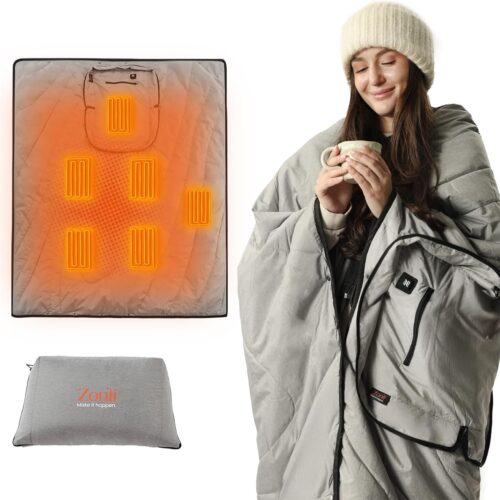 Heated Blanket Battery Operated, Wearable Portable Electric Blanket with Rechargeable Battery, 50"x60" Cordless Heated Blanket, Waterproof, Machine Washable(Dark Grey)