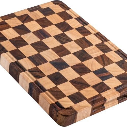 Cutting Boards for Kitchen, Large Acacia Wood Chopping Board, Thick Checkered Cutting Board with Juice Grooves & Handles, Charcuterie Board Butcher Block with Gift Box, 16" x 11" x 1.4"