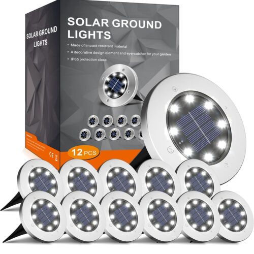 Solar Lights for Outside,12 Pack Solar Lights Outdoor Waterproof, Solar Garden Lights Landscape Lighting for Patio Pathway Lawn Yard Deck Driveway Walkway, Cold White