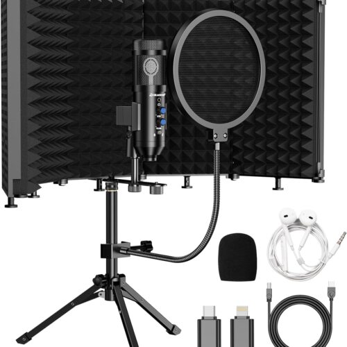 Upgraded Studio Recording Microphone with Isolation Shield & Pop Filter - Music Condenser Mic for Podcasting, Singing, Home Studio - Sound for PC, Laptop, Smartphone