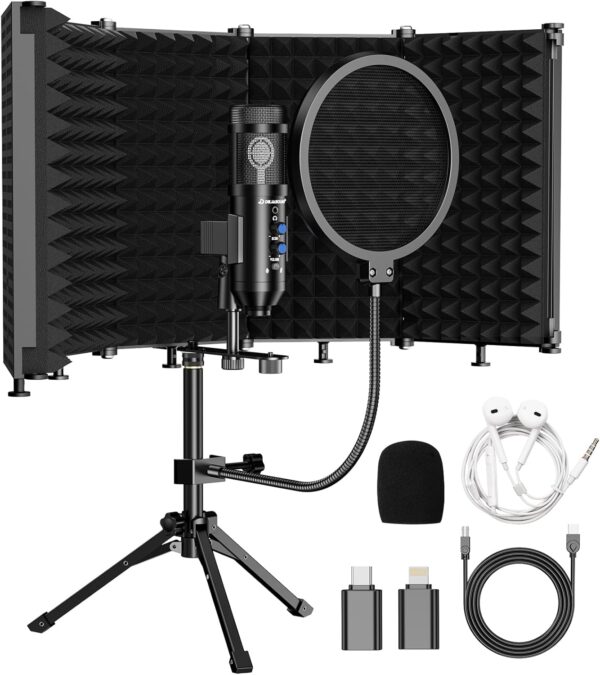 Upgraded Studio Recording Microphone with Isolation Shield & Pop Filter - Music Condenser Mic for Podcasting, Singing, Home Studio - Sound for PC, Laptop, Smartphone 1