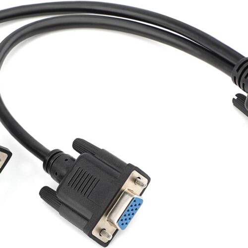 1 VGA Y Splitter Cable, VGA 1 Male to VGA 2 Female Adapter Cable Dual VGA Monitor Y Cable for Screen Duplication - 1 Feet, Black (No Screen Extension)