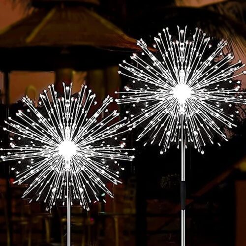 Solar Firework Lights, 2 Pack 120 LEDs 2 Lighting Modes Solar Garden Lights Outdoor Waterproof for Yard Patio Walkway Pathway Party Wedding Christmas Decorative- Cool White